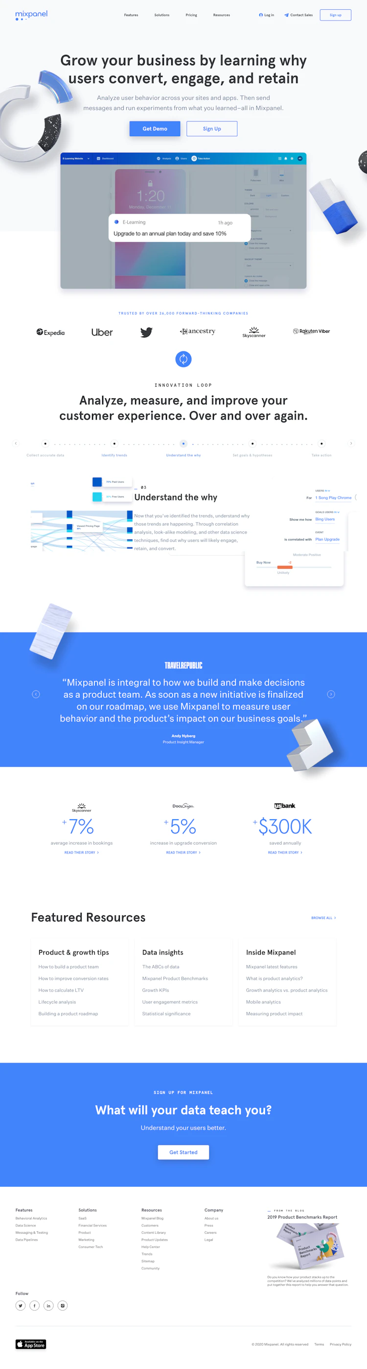 Mixpanel Landing Page screenshot