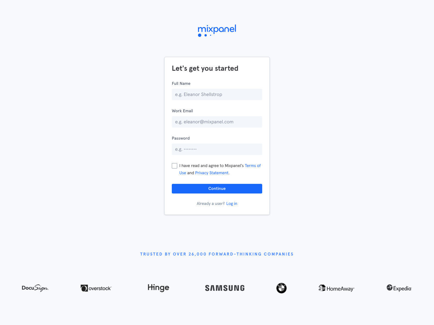 Mixpanel Signup screenshot