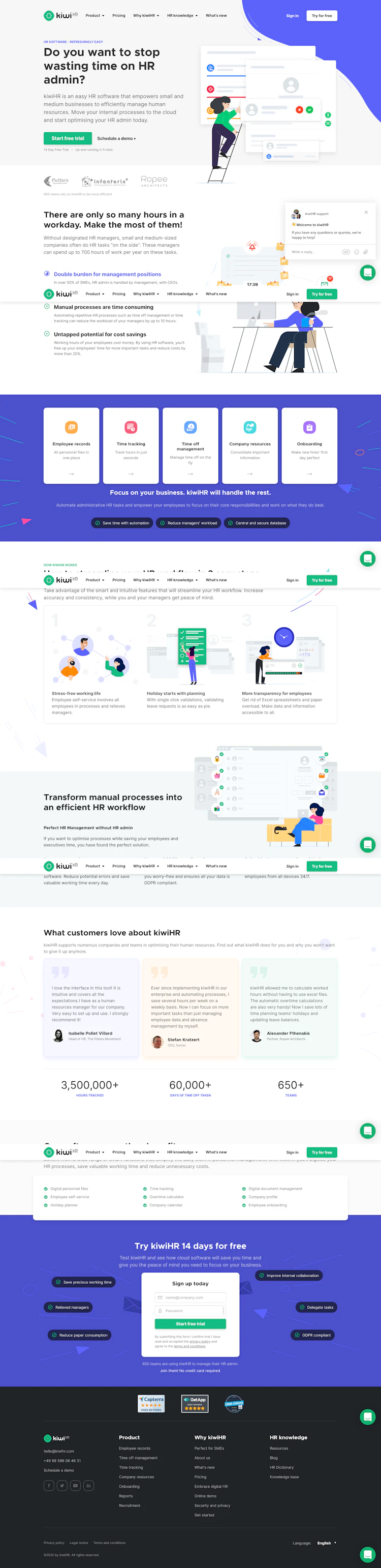 Kiwihr Landing Page screenshot