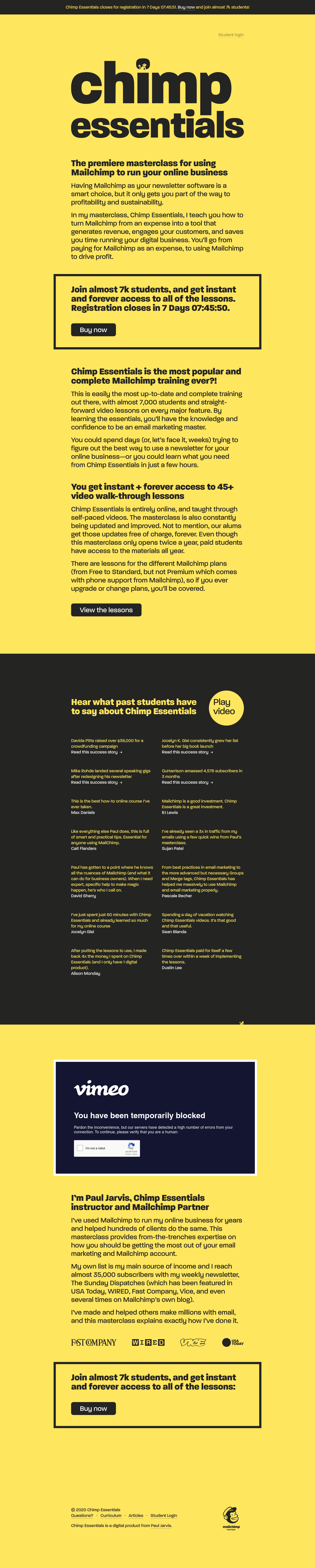 Chimpessentials Landing Page screenshot