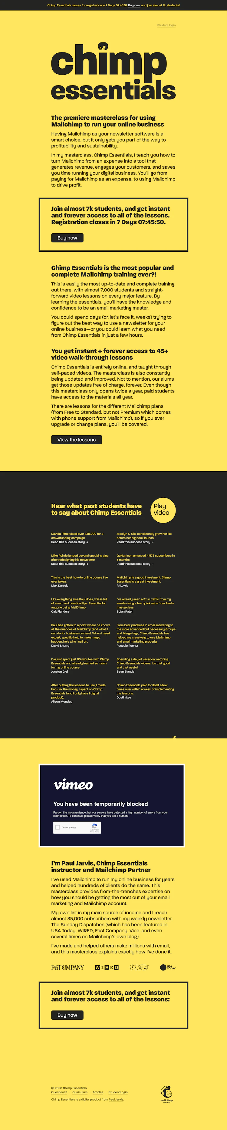 Chimpessentials Landing Page screenshot