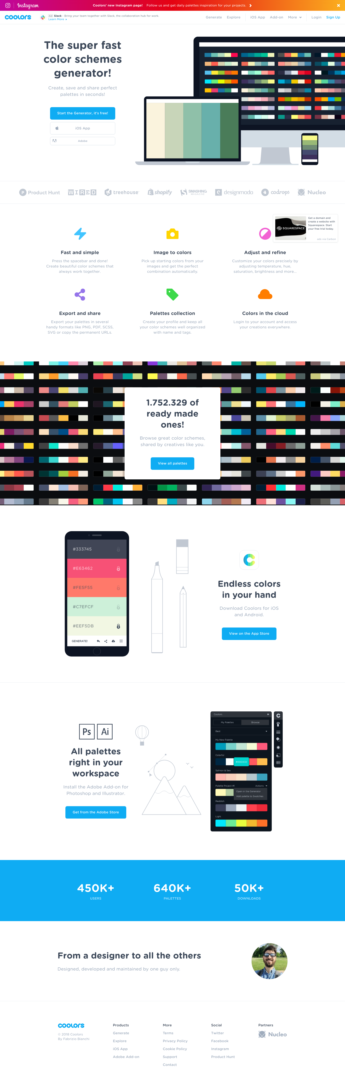 Coolors Landing Page screenshot