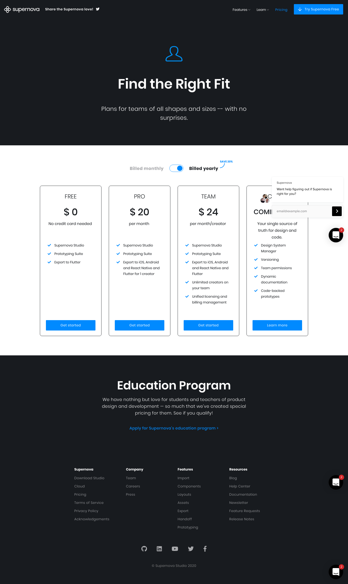 Supernova Pricing screenshot
