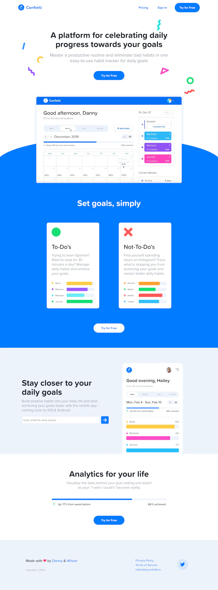 Confetti Landing Page screenshot