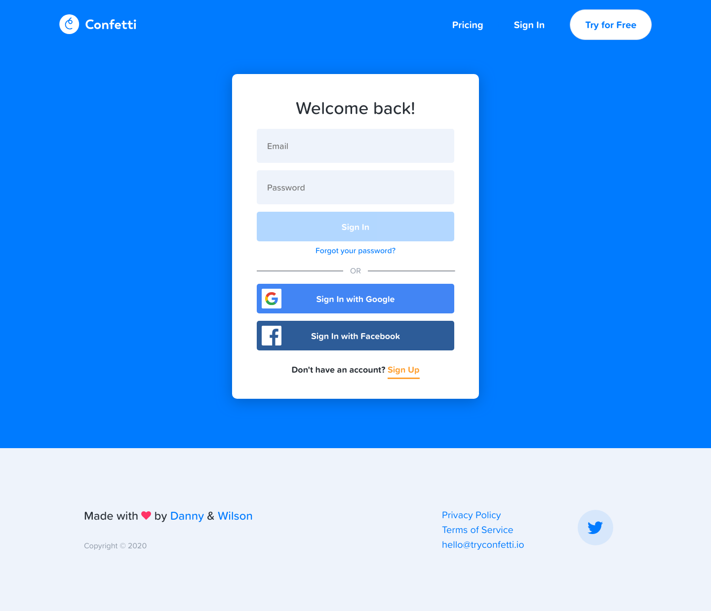 Confetti Login screenshot