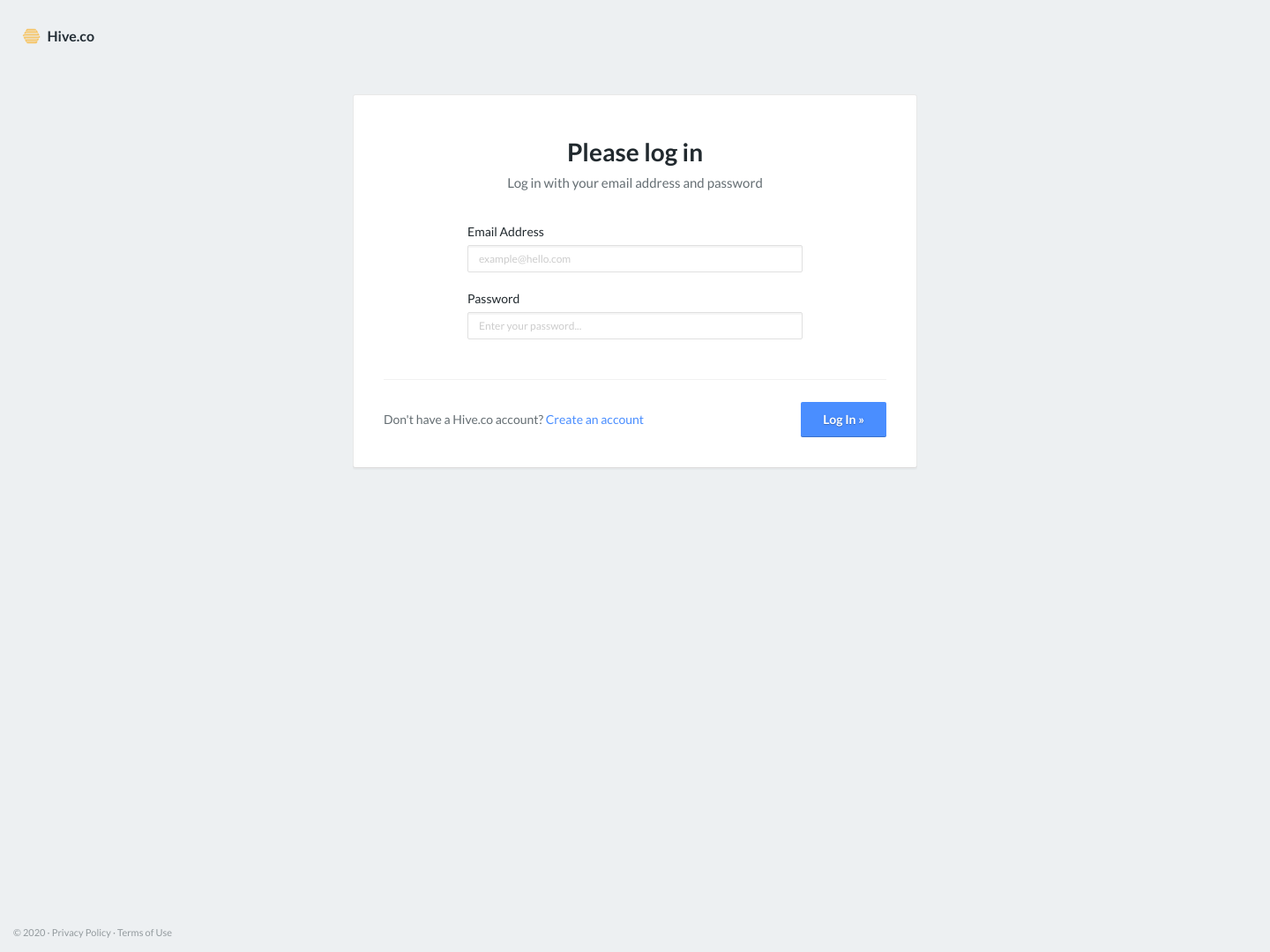Hive Login screenshot