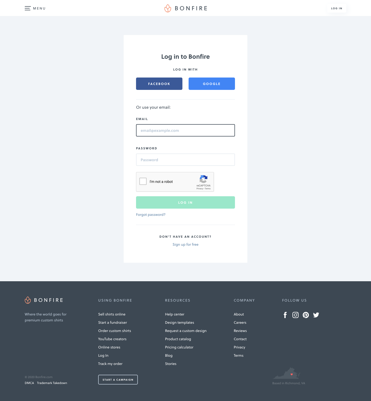 Bonfire Login screenshot