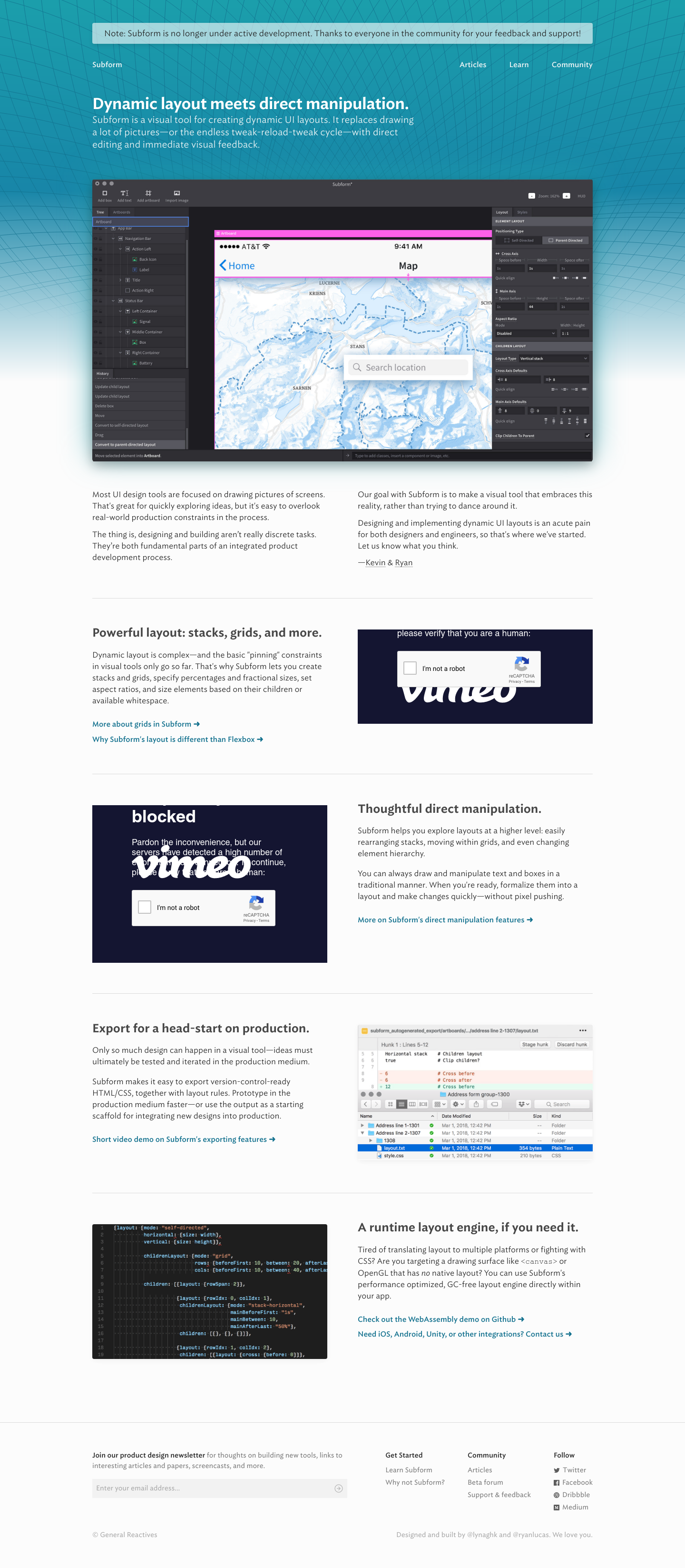Subform Landing Page screenshot