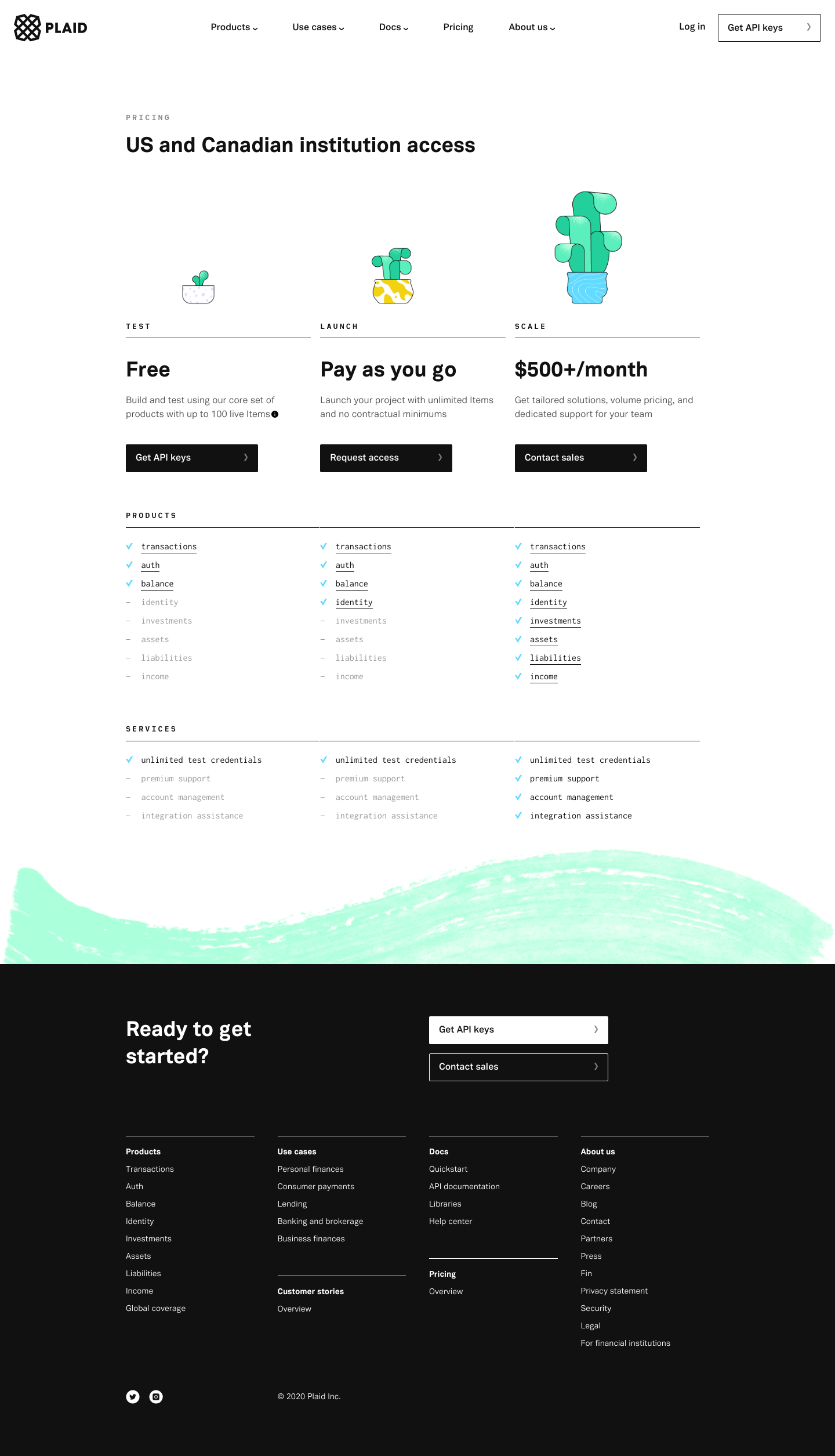 Plaid Pricing screenshot