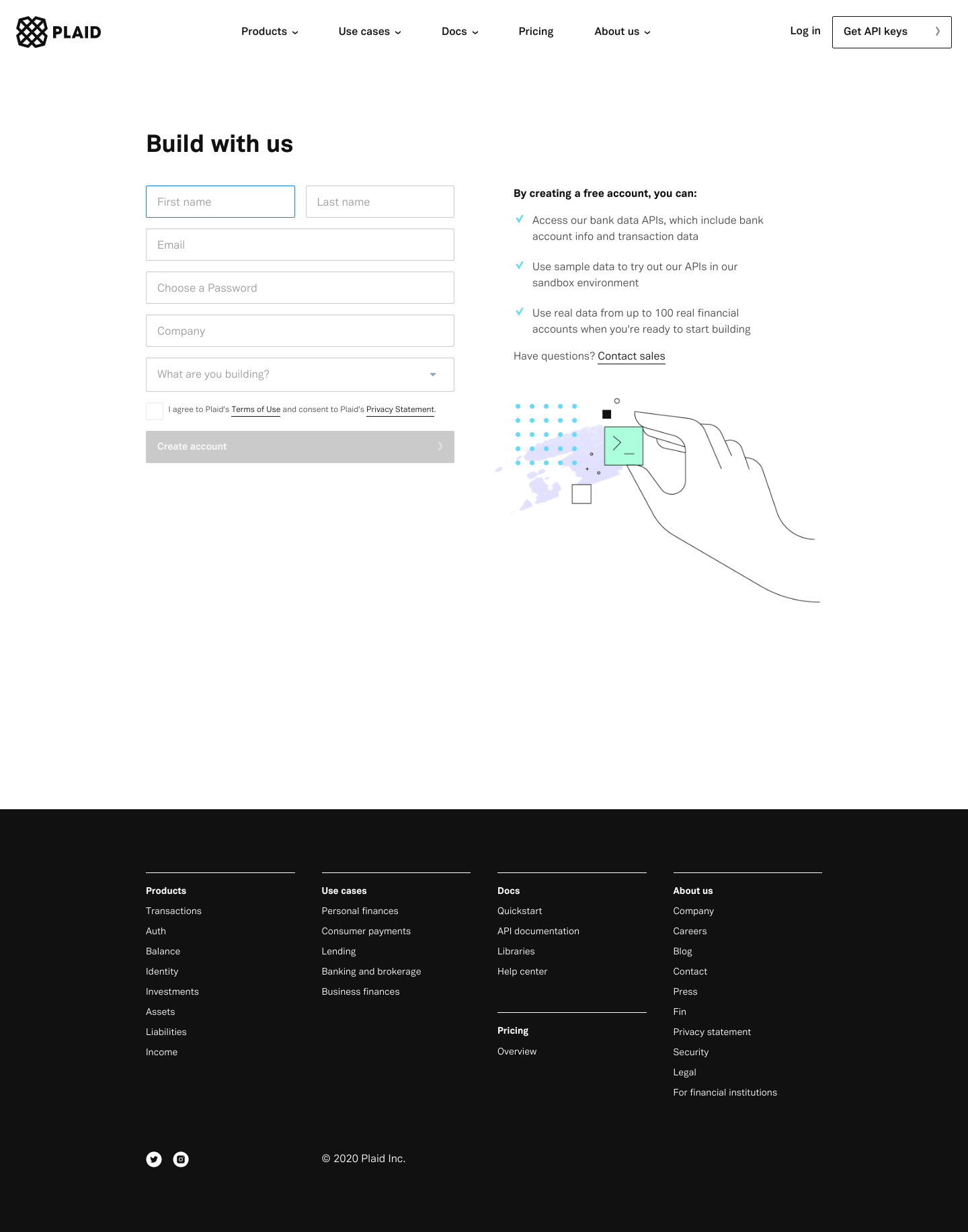 Plaid Signup screenshot