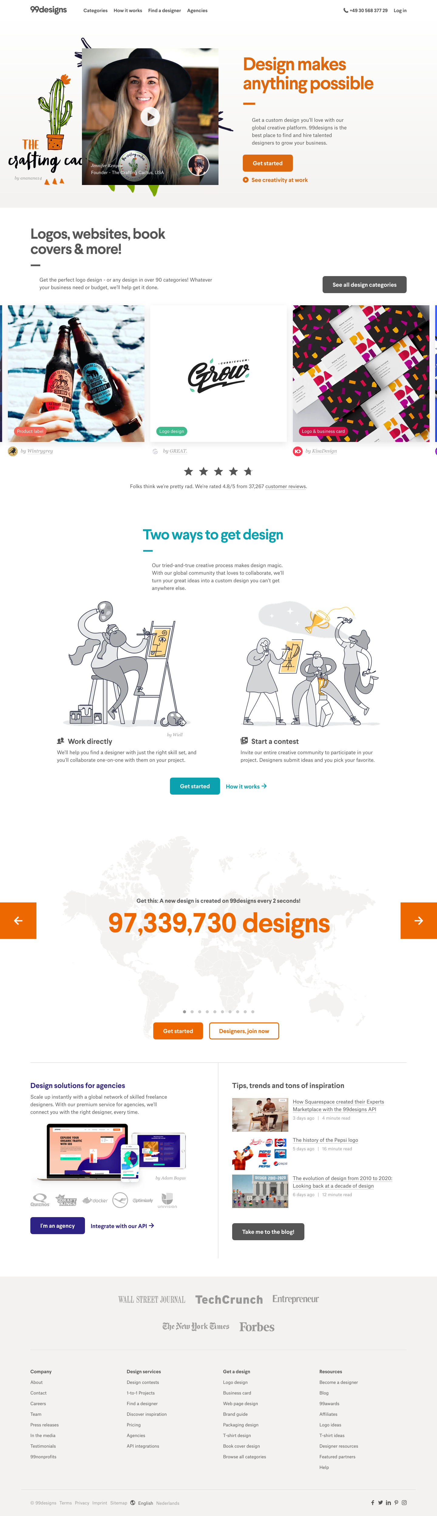 99designs Landing Page screenshot