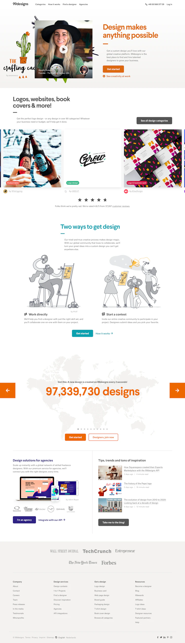 99designs Landing Page screenshot