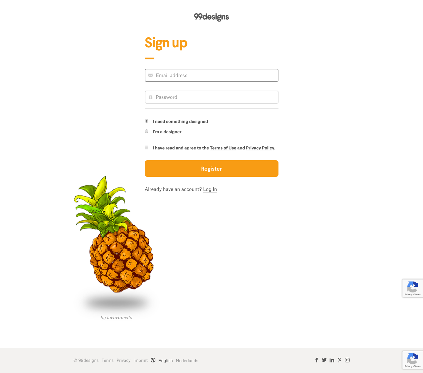 99designs Signup screenshot
