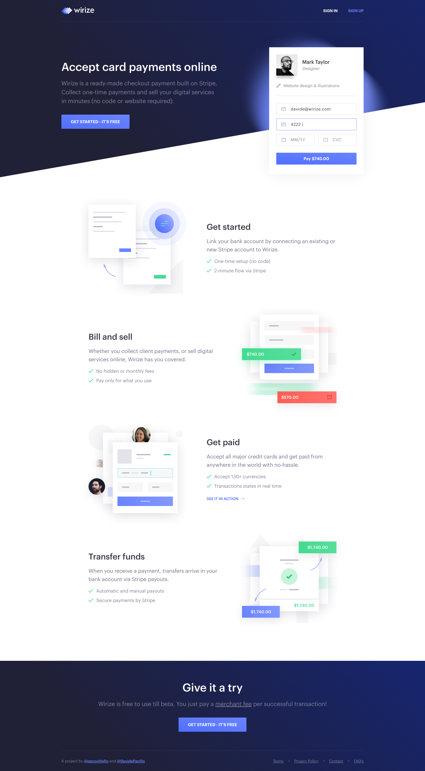 Wirize Landing Page screenshot