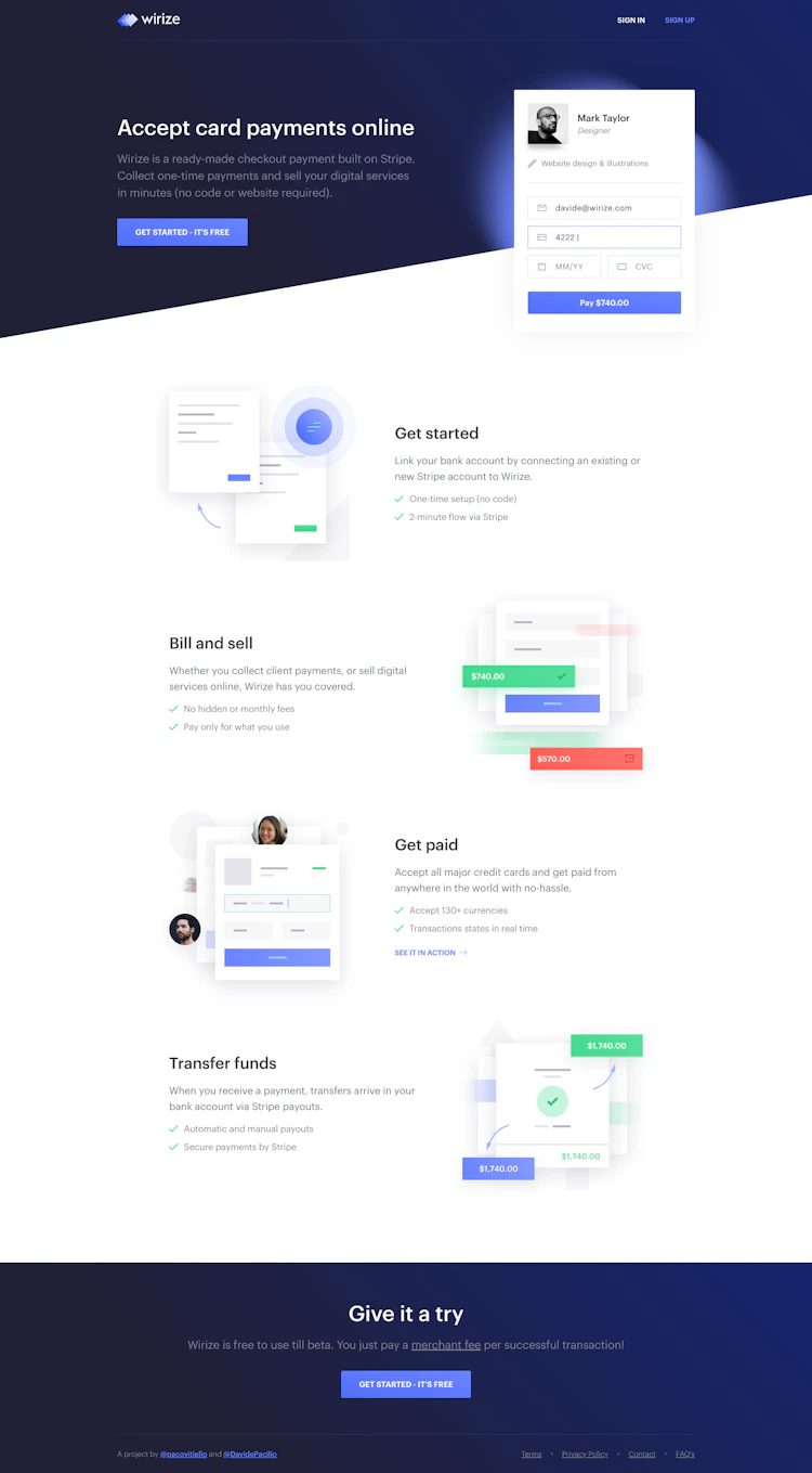 Wirize Landing Page screenshot