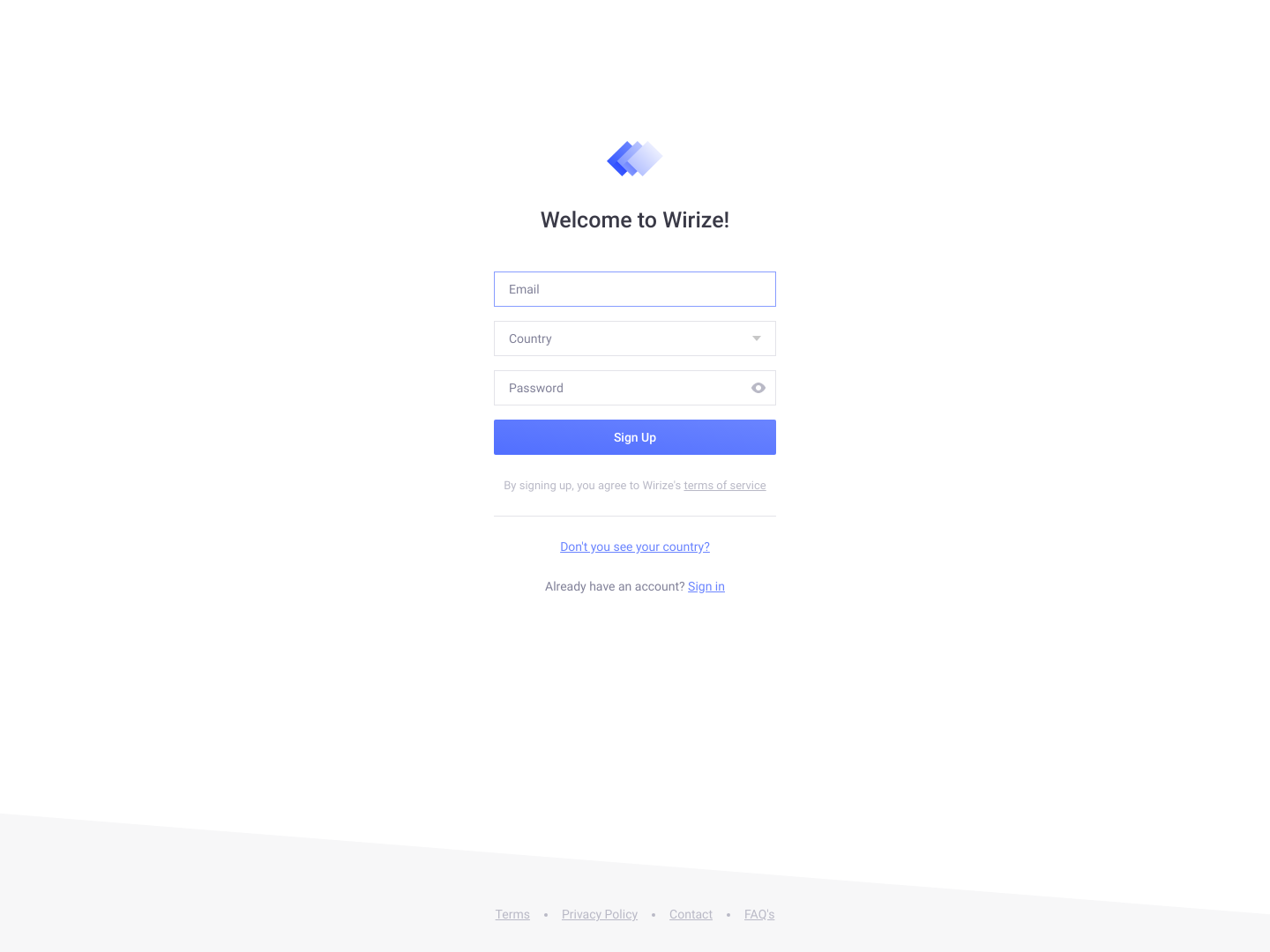 Wirize Signup screenshot