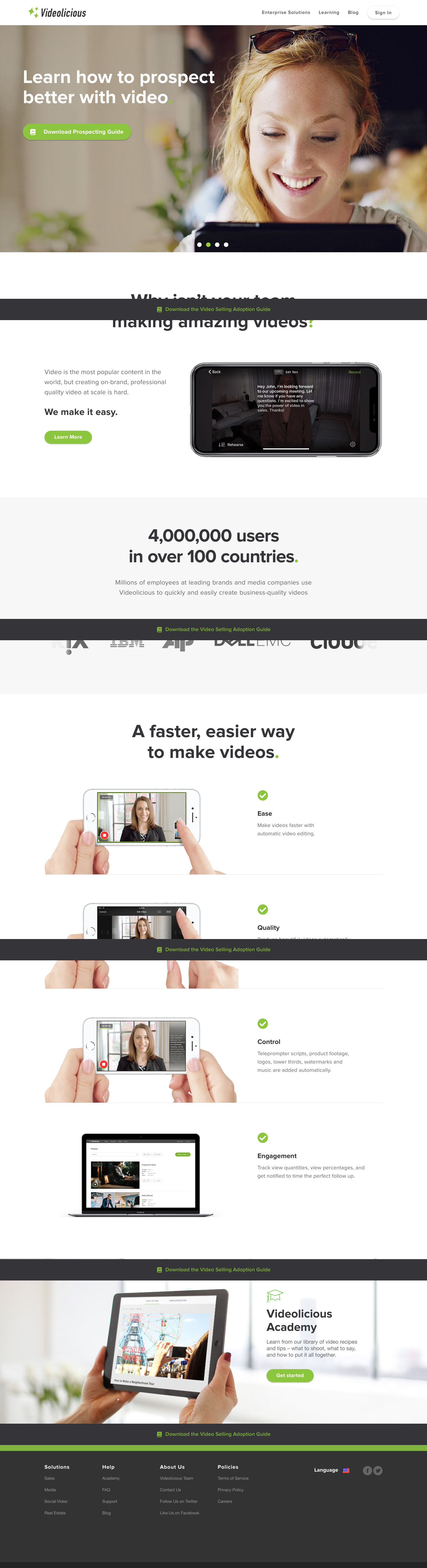 Videolicious Landing Page screenshot