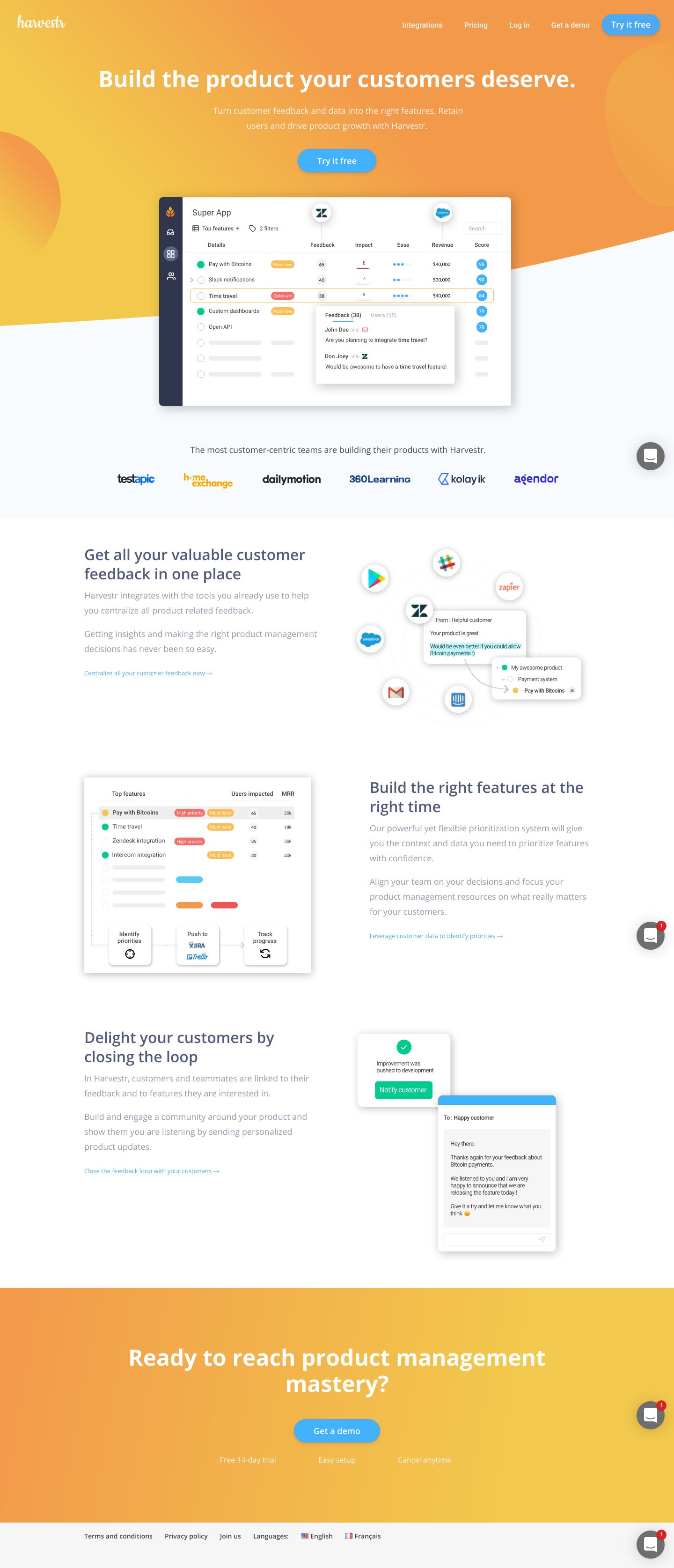 Harvestr Landing Page screenshot