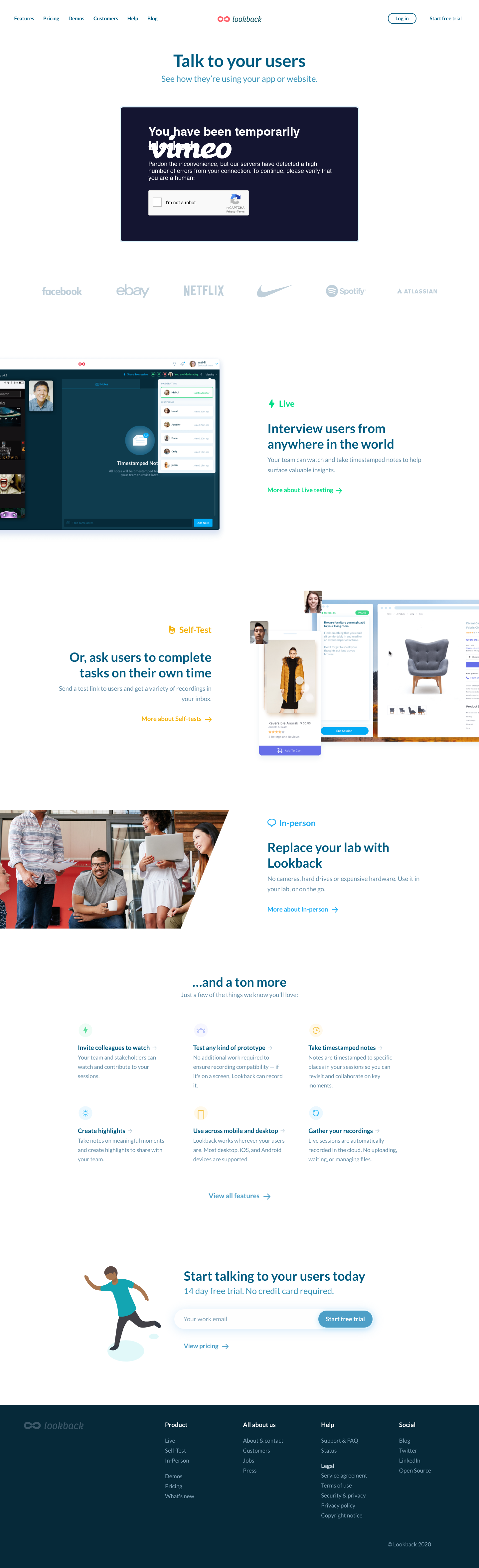 Lookback Landing Page screenshot