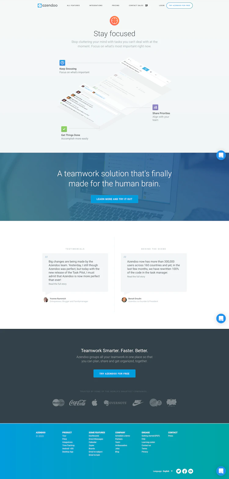 Azendoo Landing Page screenshot