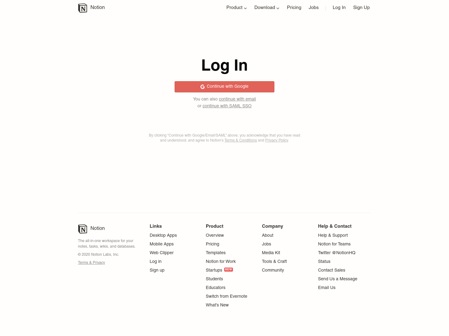 Notion Login screenshot
