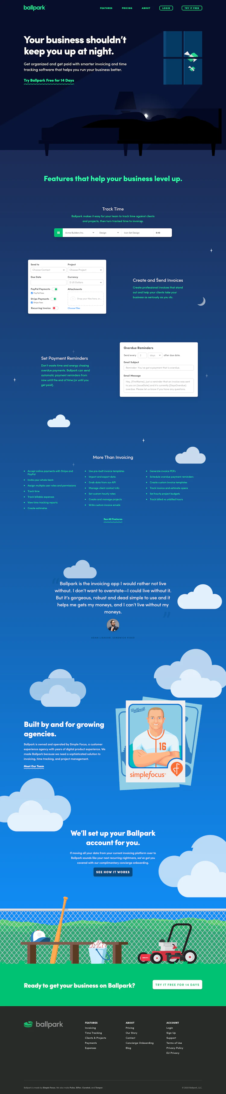 Getballpark Landing Page screenshot