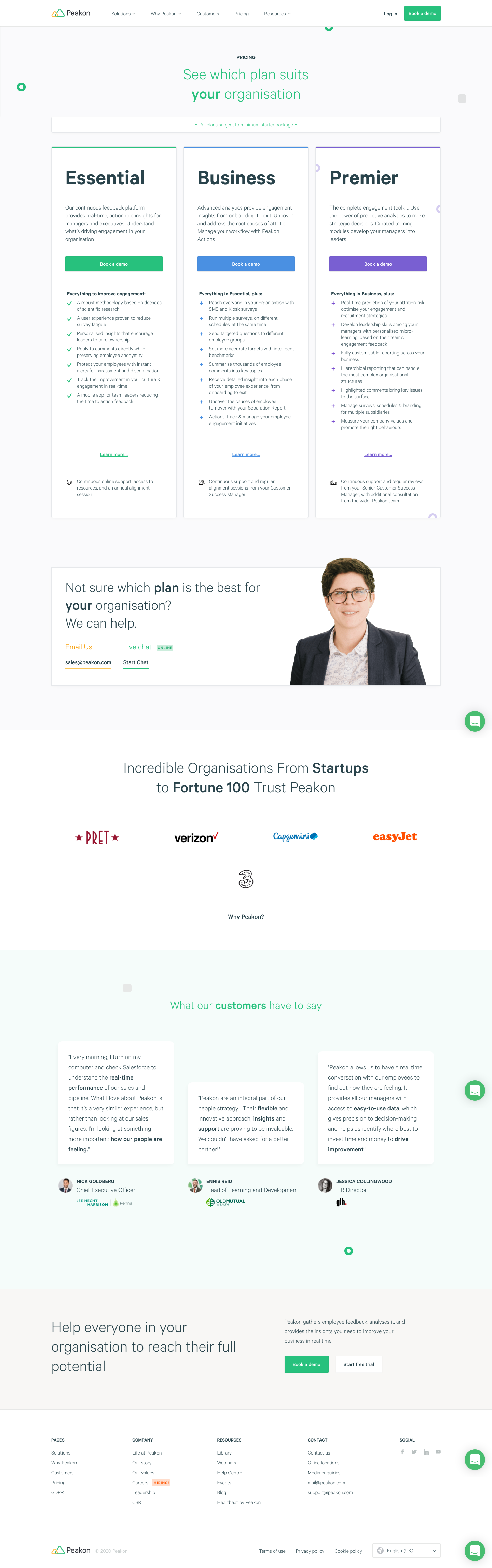 Peakon Pricing screenshot