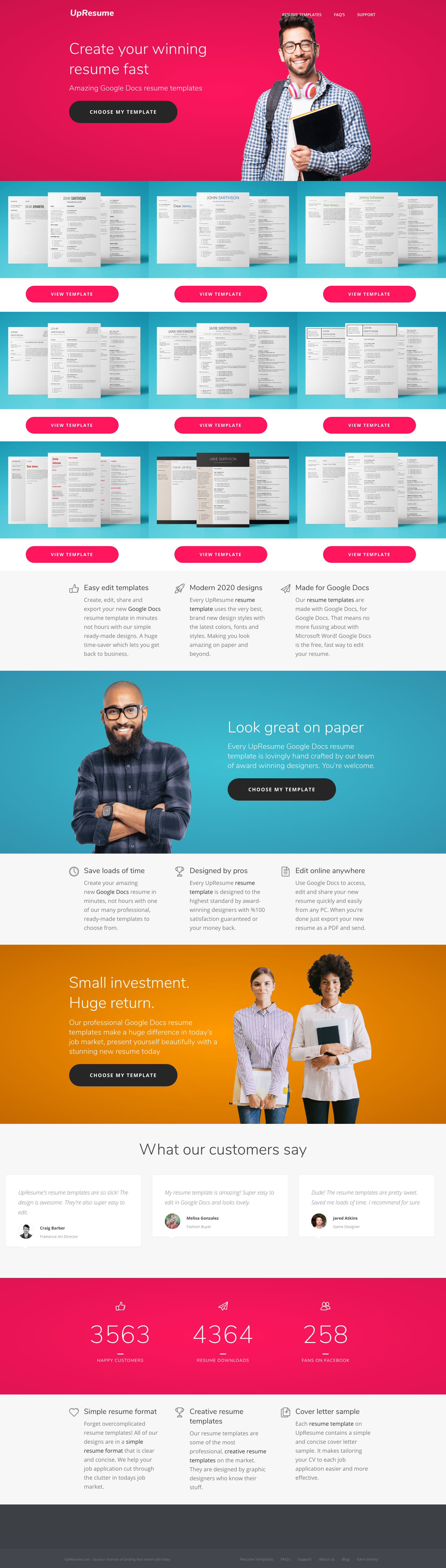 Upresume Landing Page screenshot
