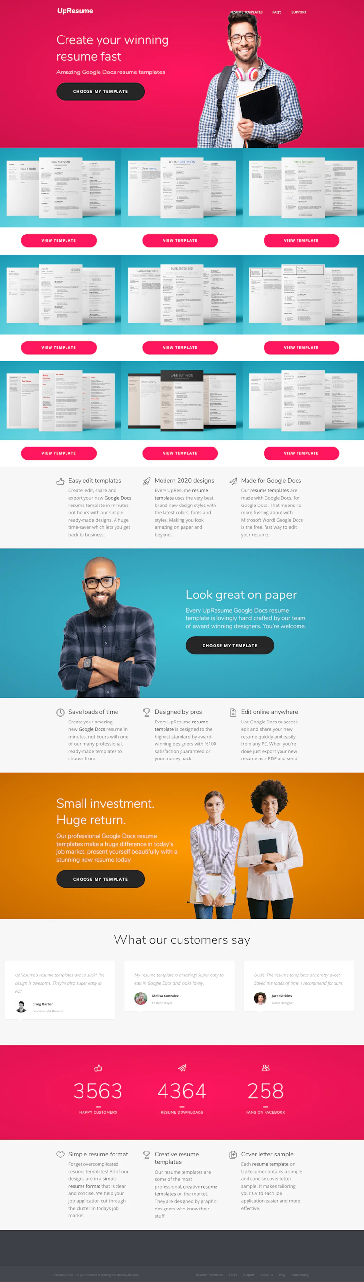 Upresume Landing Page screenshot