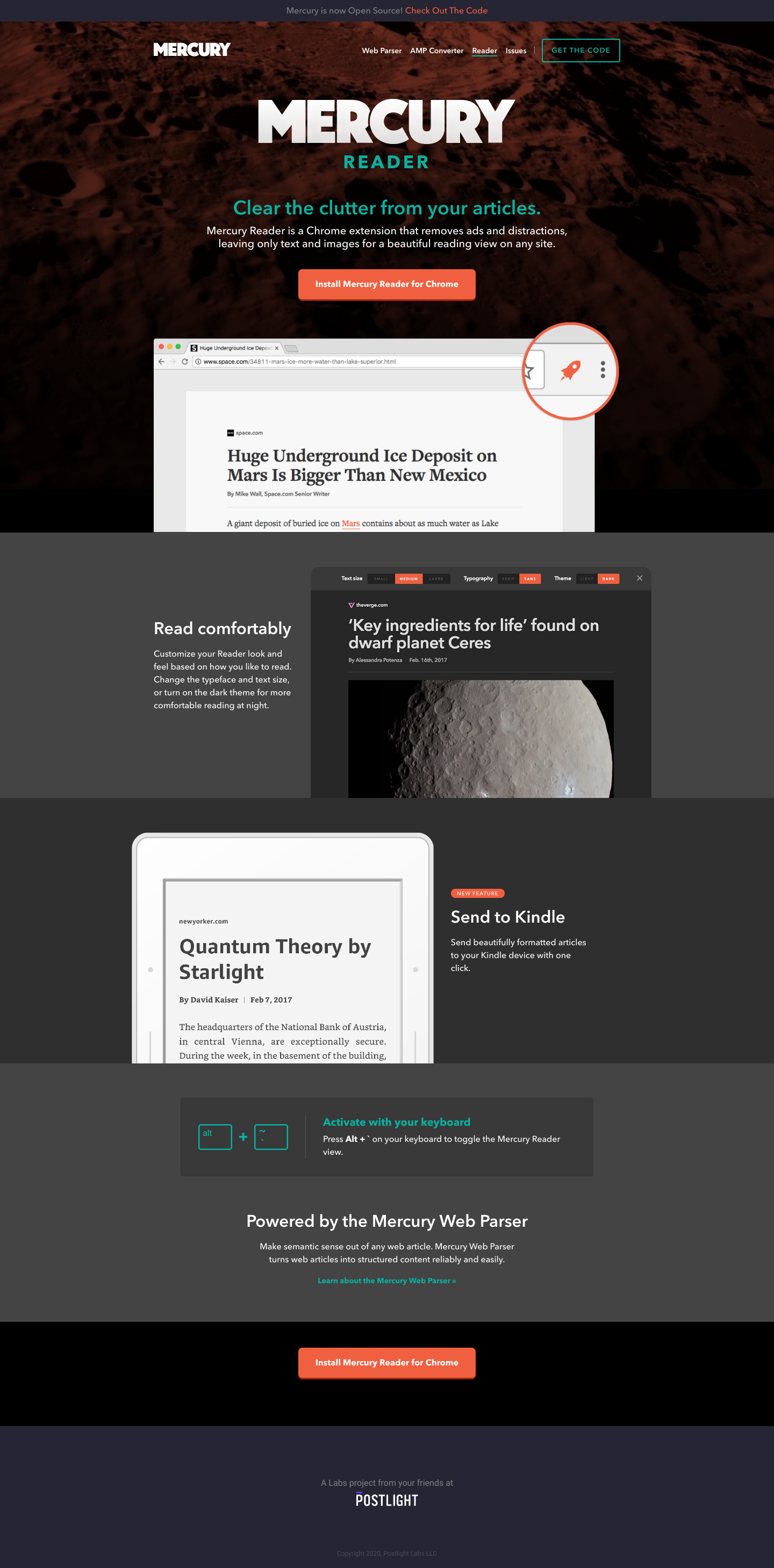 Mercury.postlight Landing Page screenshot