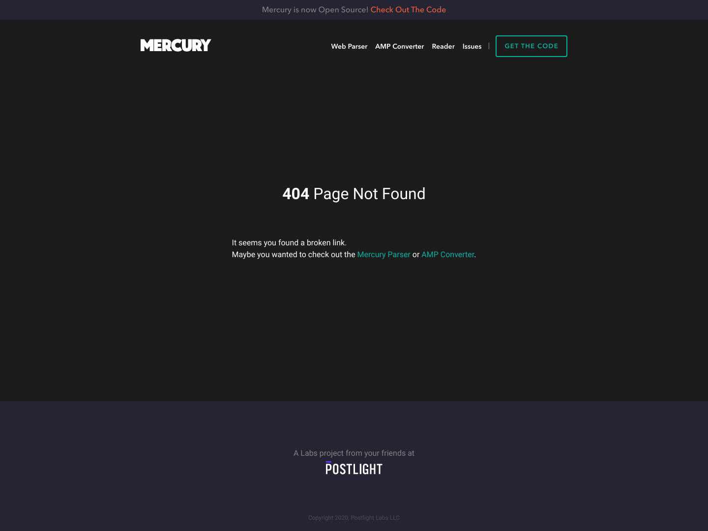Mercury.postlight Notfound screenshot
