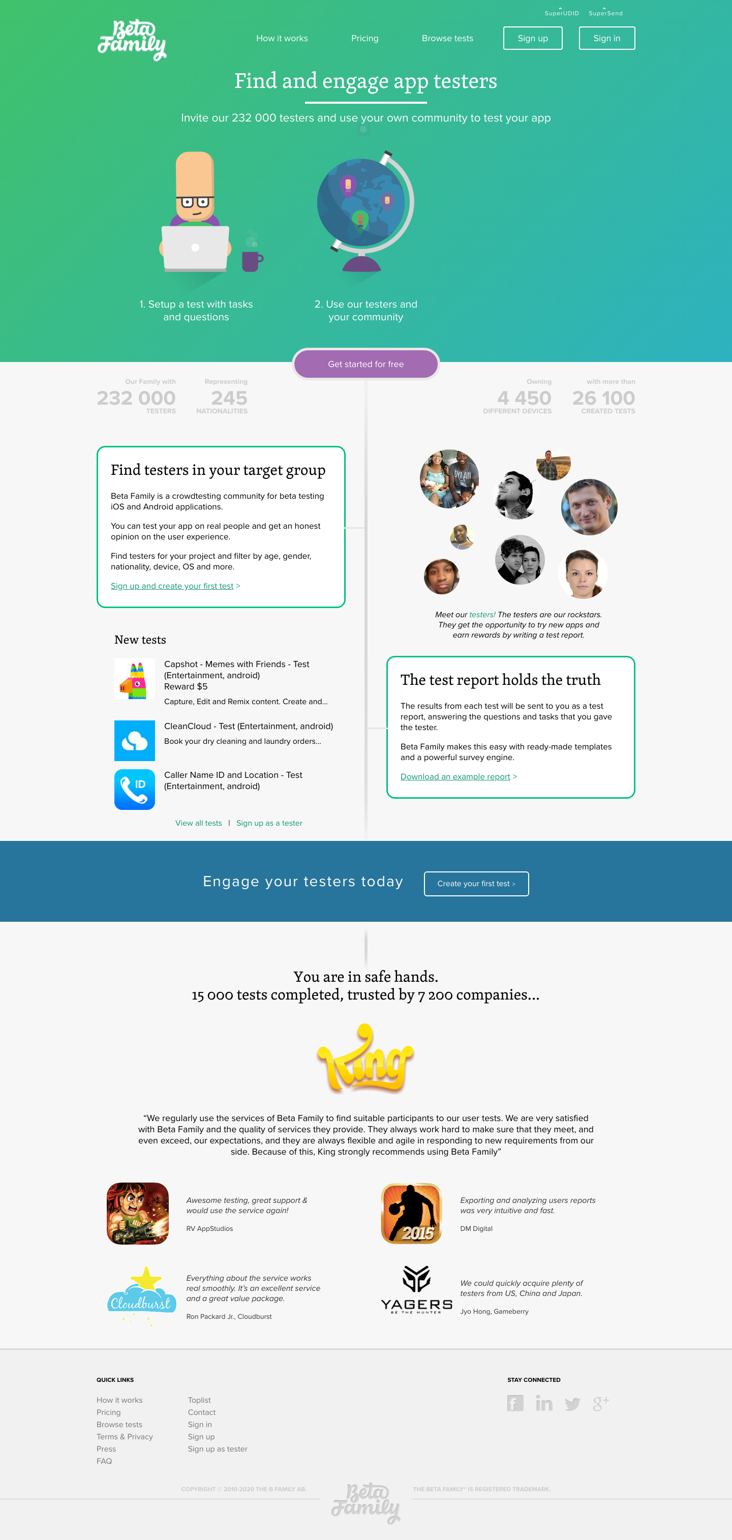 Betafamily Landing Page screenshot