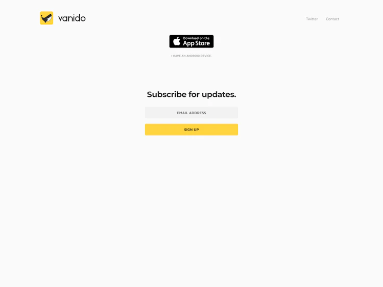 Vanido Landing Page screenshot