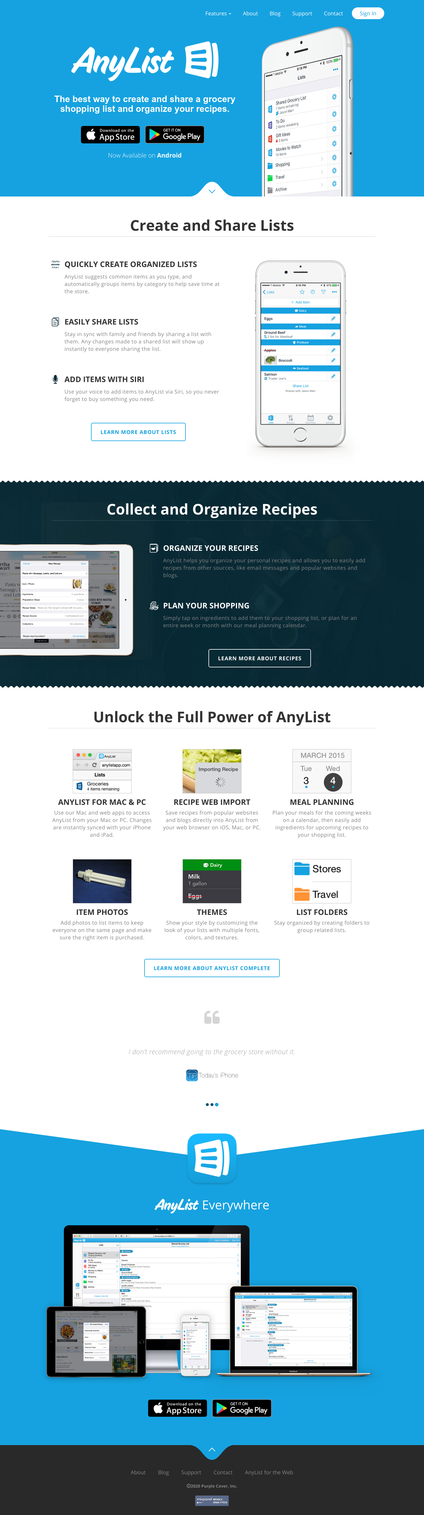 Anylist Landing Page screenshot