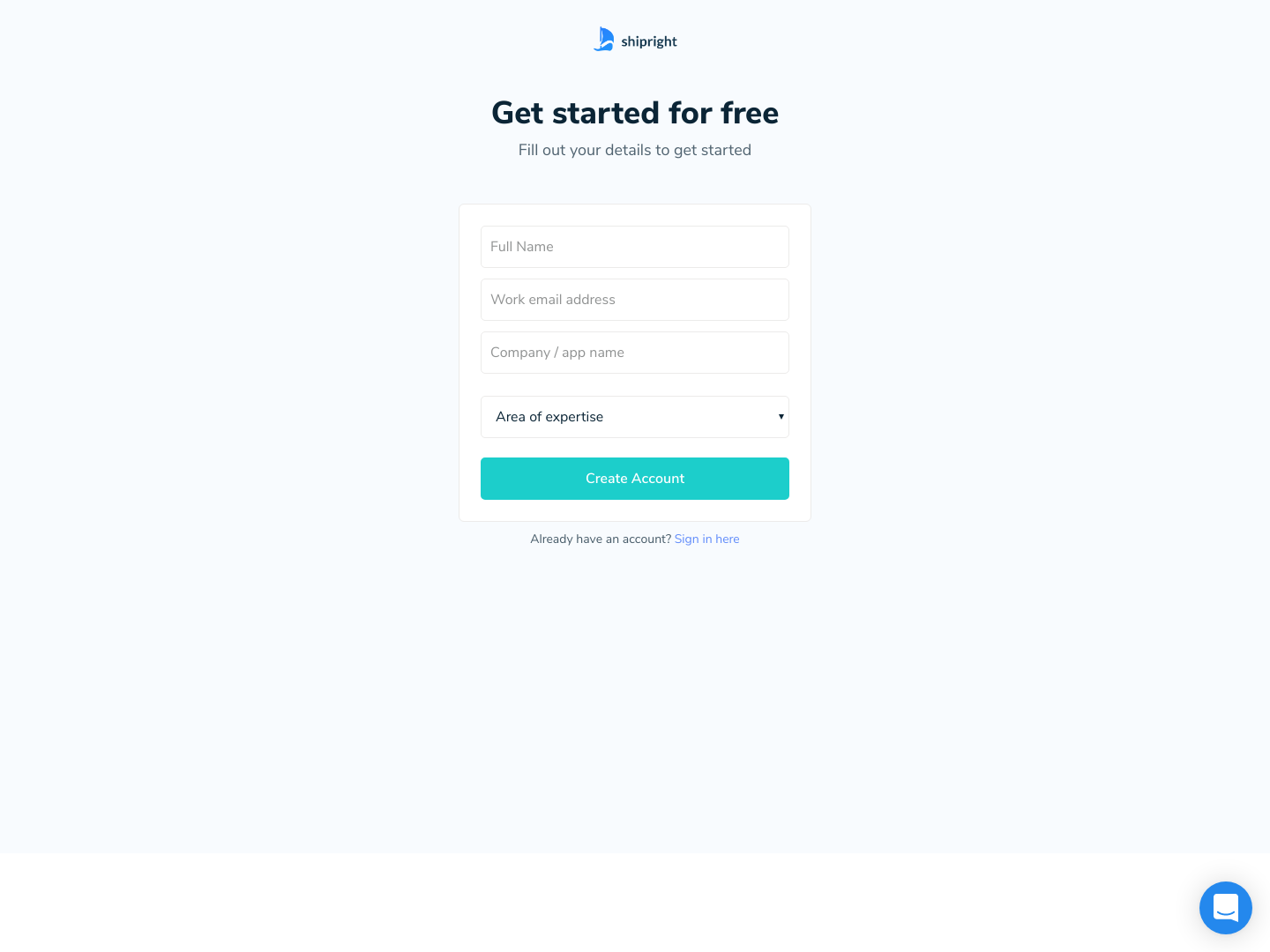 Shipright Signup screenshot