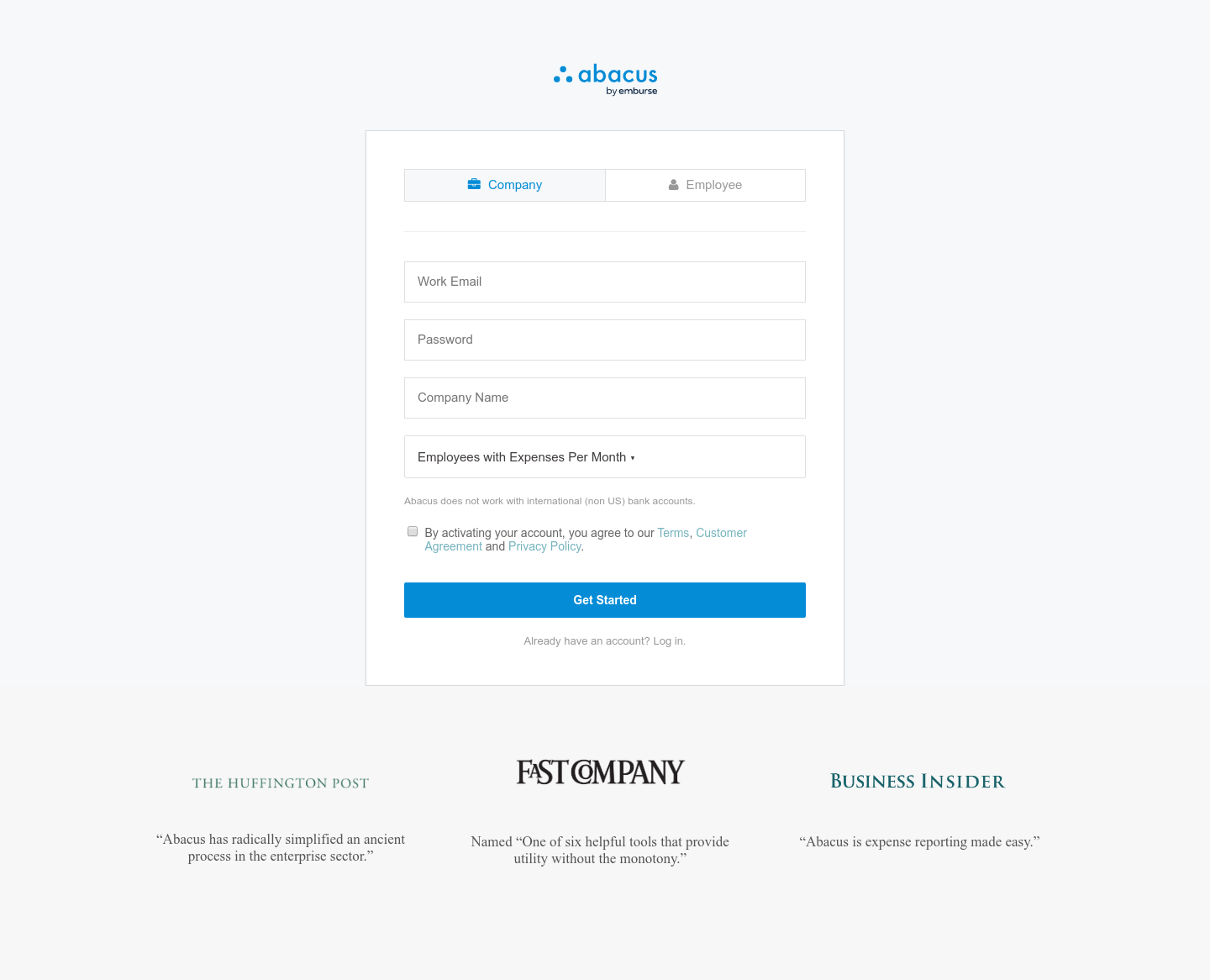 Abacus Signup screenshot