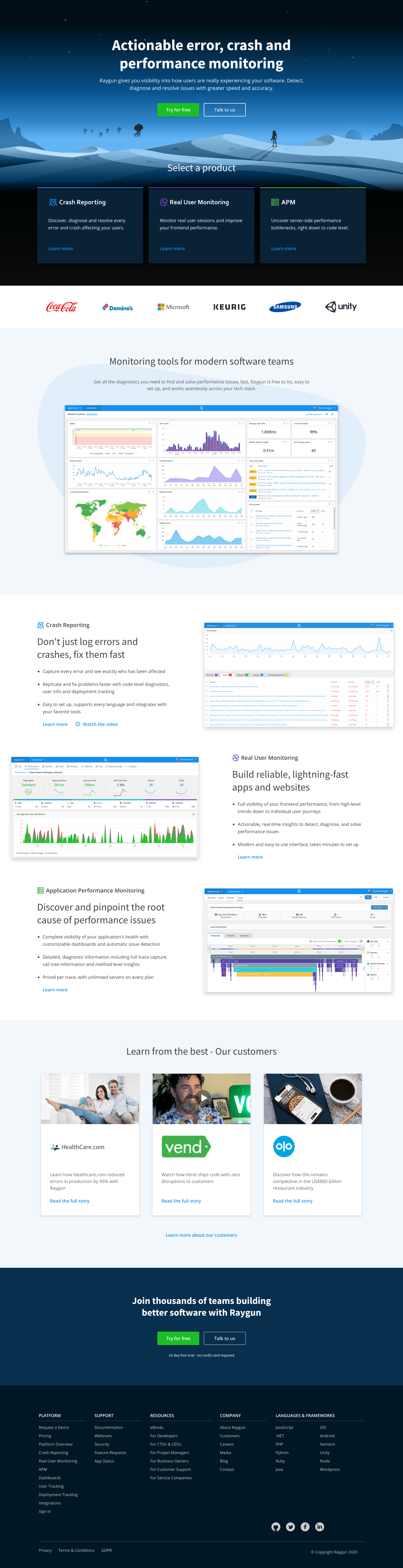 Raygun Landing Page screenshot