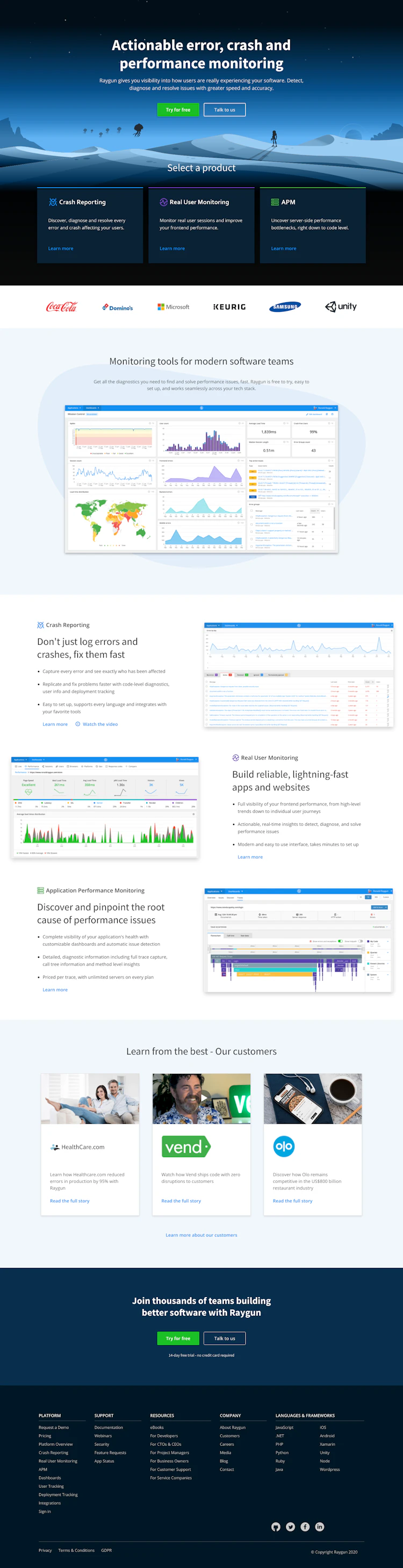 Raygun Landing Page screenshot