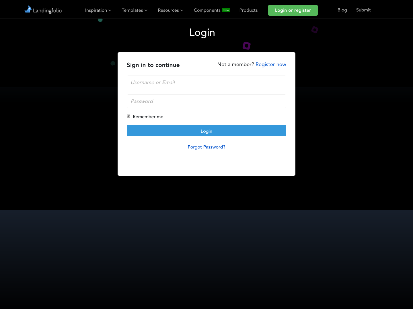Landingfolio Login screenshot