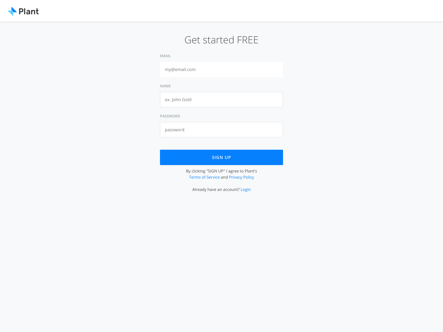 Plant Signup screenshot
