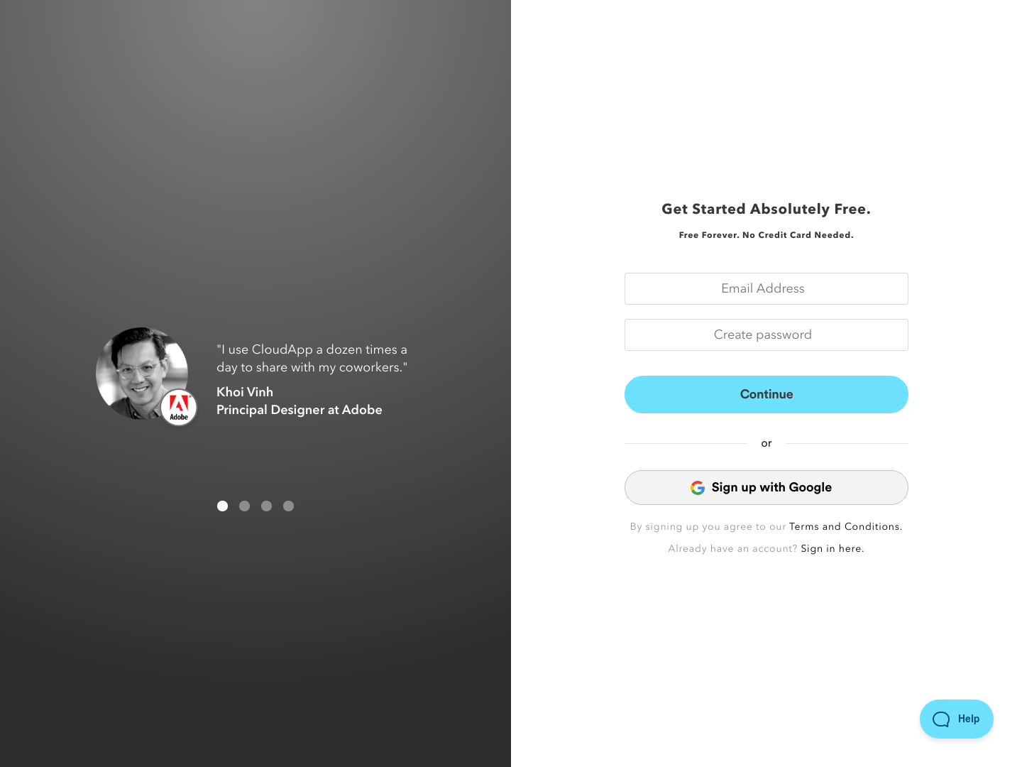 Getcloudapp Signup screenshot