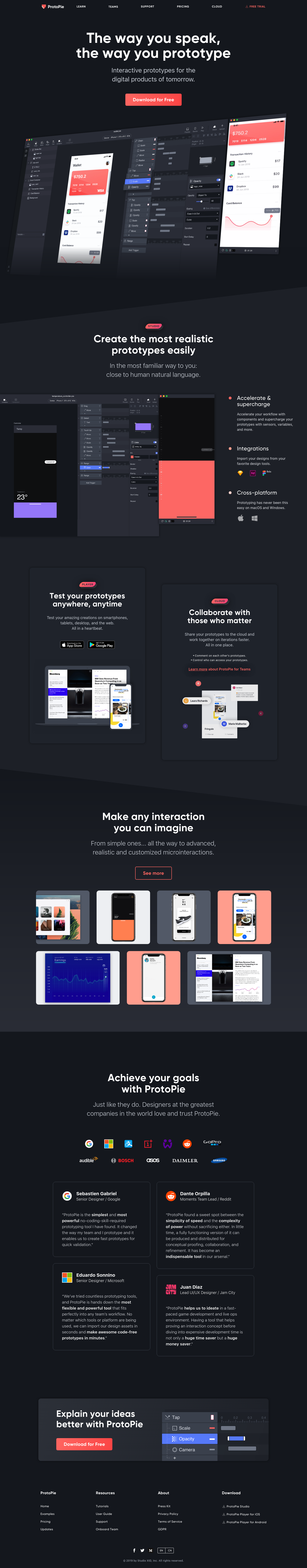 Protopie Landing Page screenshot