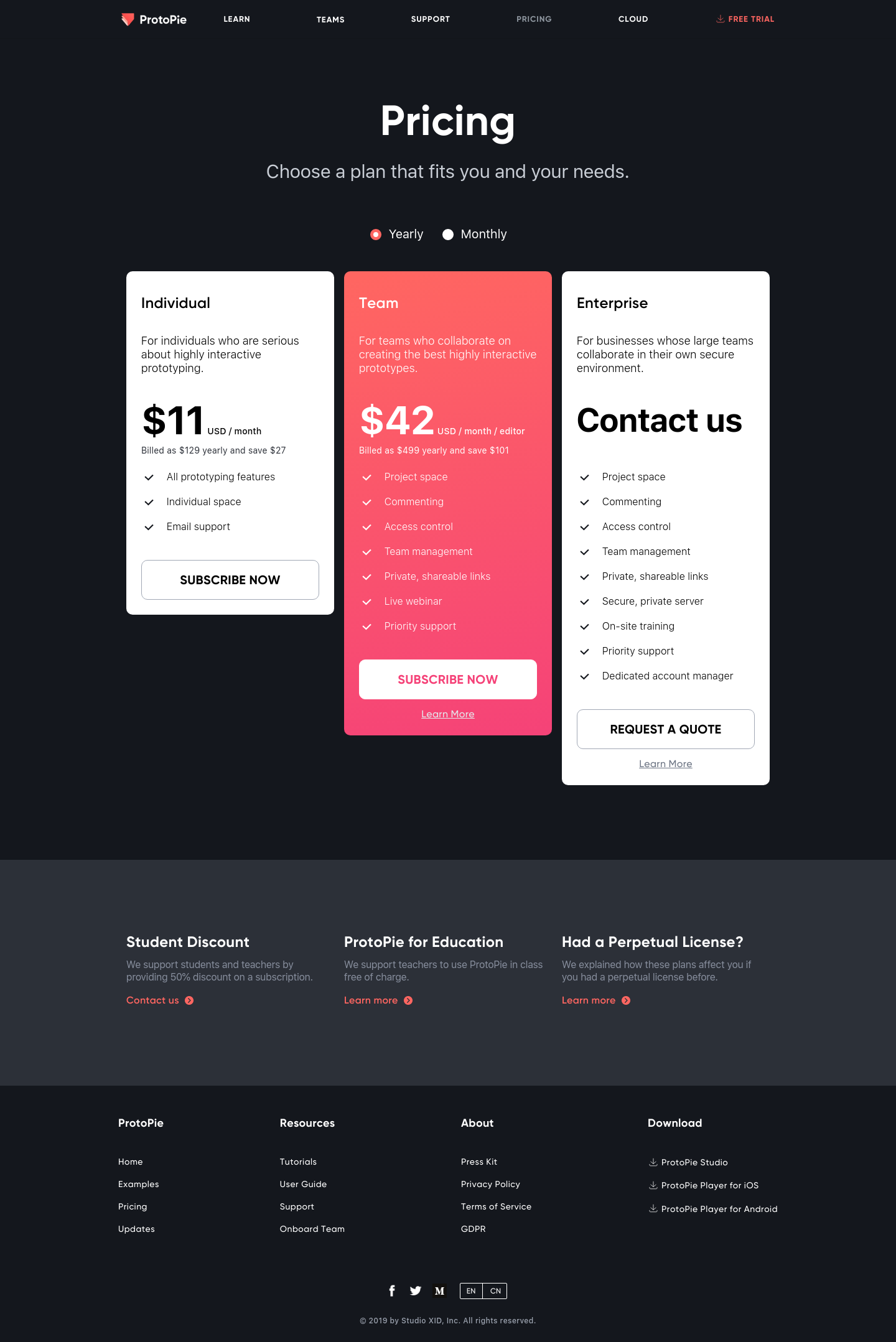 Protopie Pricing screenshot