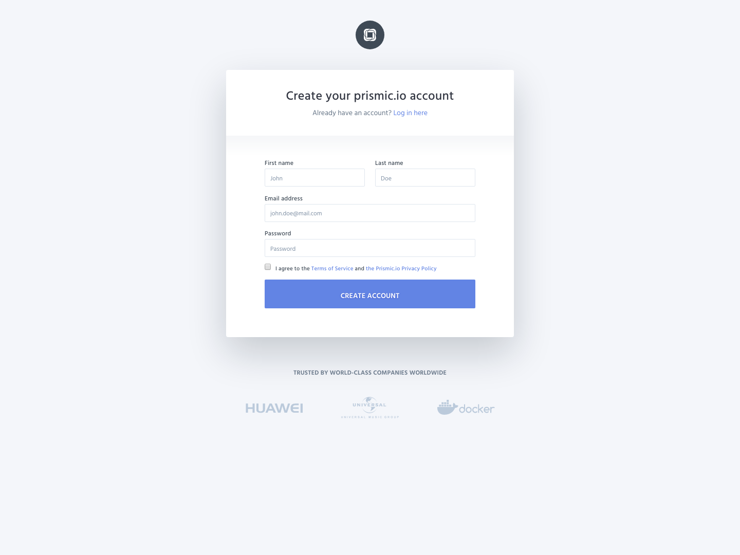 Prismic Signup screenshot