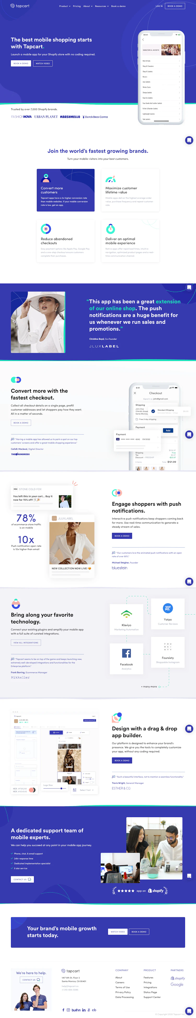 Tapcart Landing Page screenshot