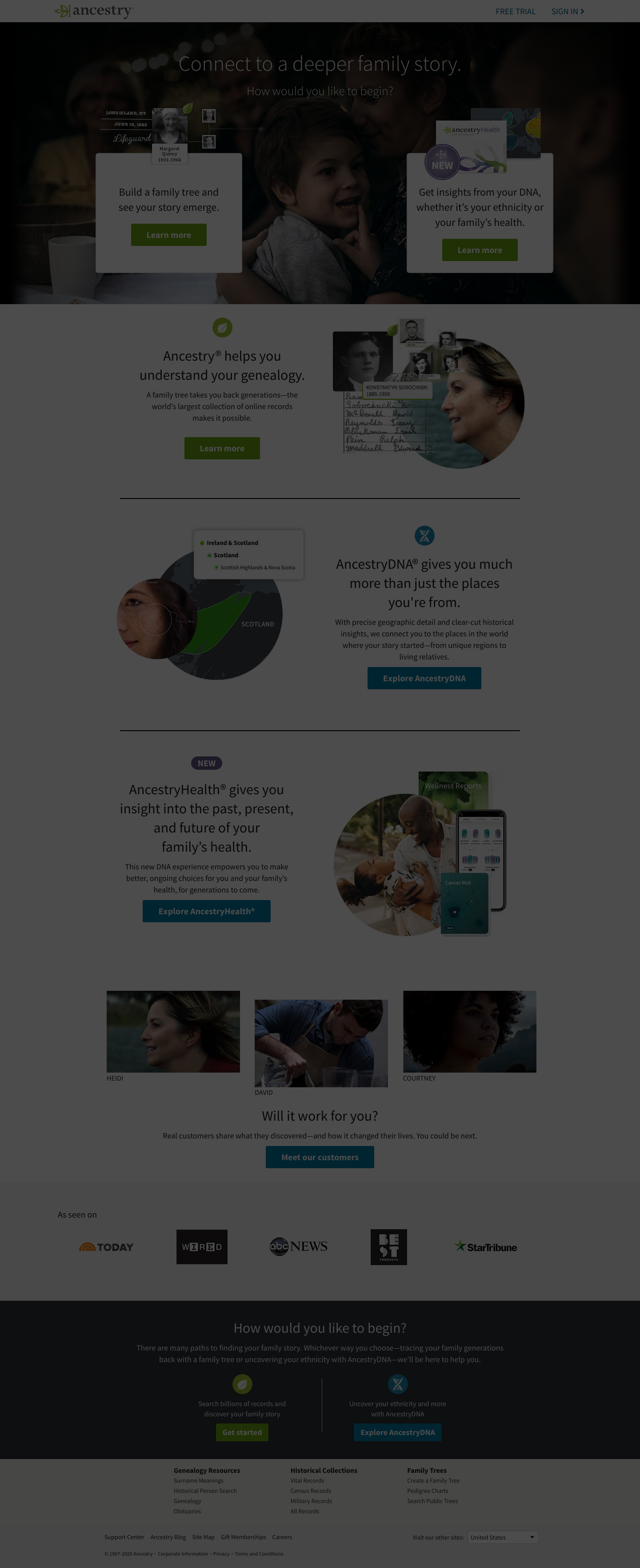 Ancestry Landing Page screenshot