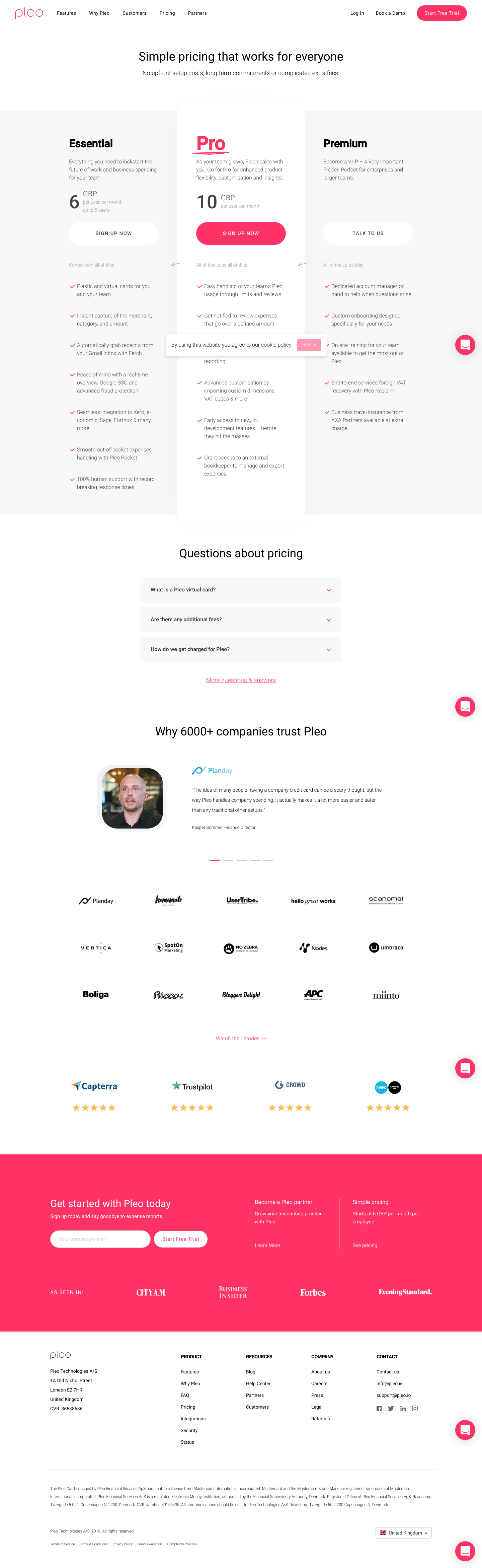 Pleo Pricing screenshot