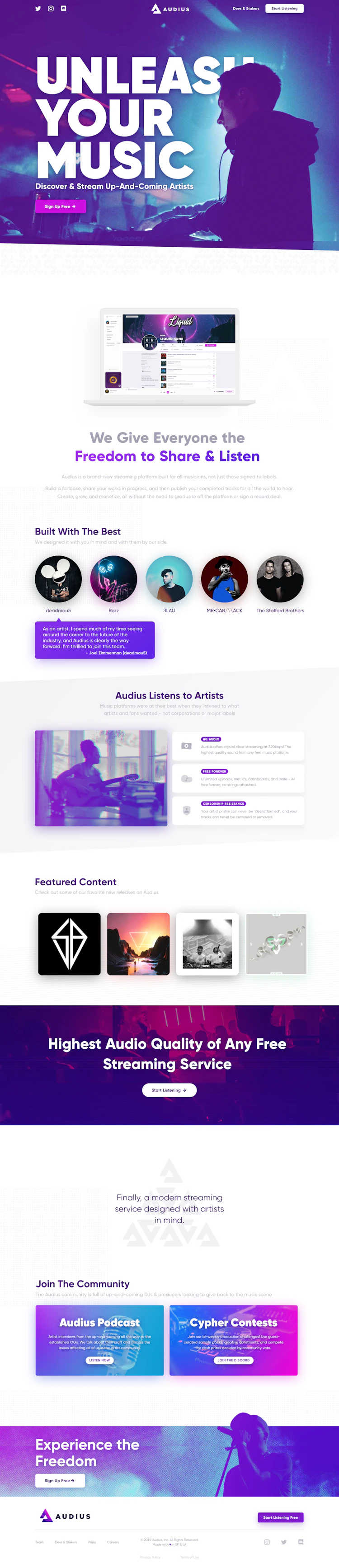 Audius Landing Page screenshot