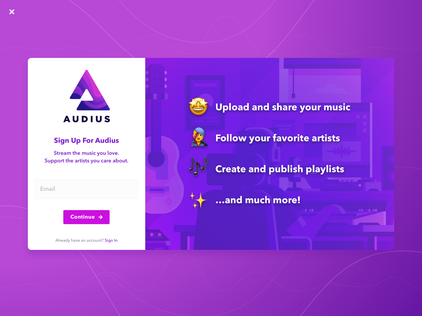Audius Signup screenshot