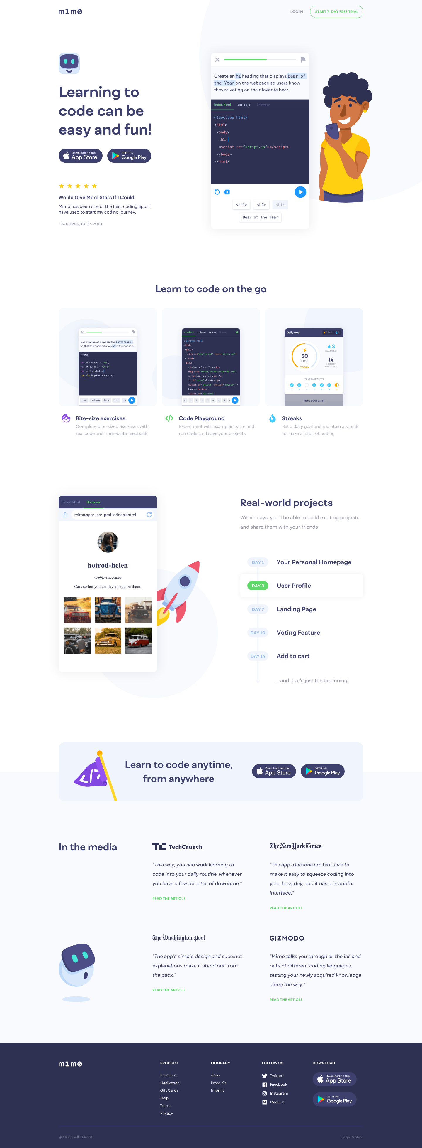 Getmimo Landing Page screenshot